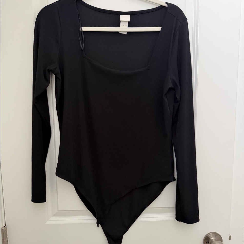 H&M Square Neck Black Ribbed Bodysuit - Large